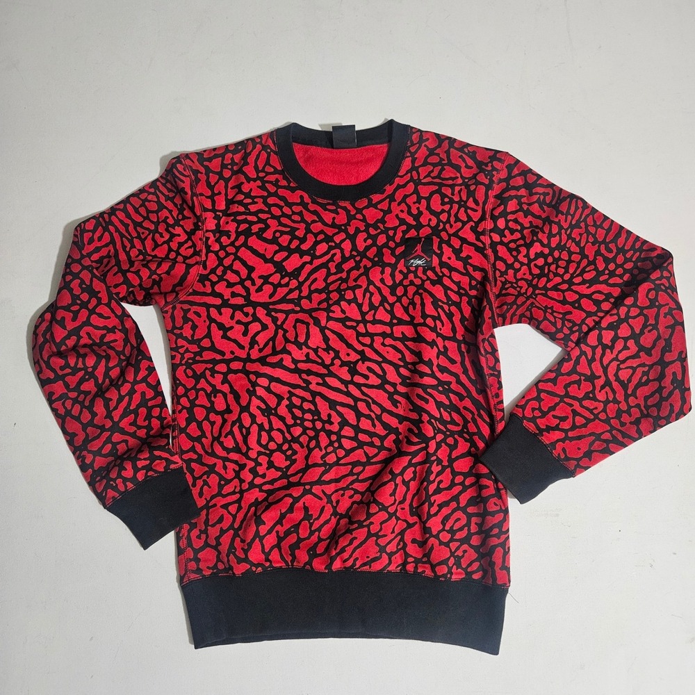 Jordan Flight Mens Red Black Elephant Print Crewneck Sweatshirt 585543-695 S - Picture 2 of 9